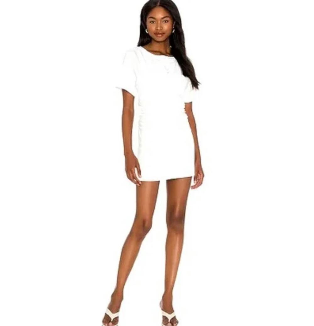 Lovers + Friends Ruched Flora Short Sleeve Mini Dress In White Size Small
